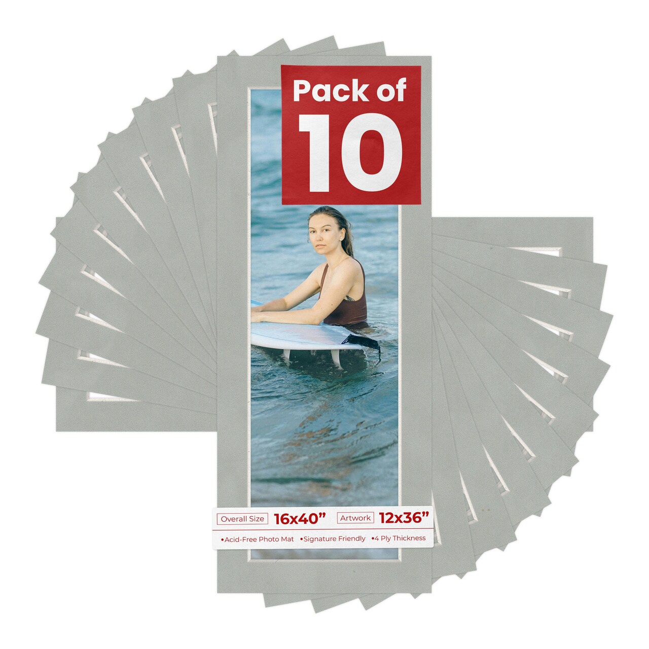Light Grey Suede Mat Board for 16x40 Frames - Fits 12x36 Photos